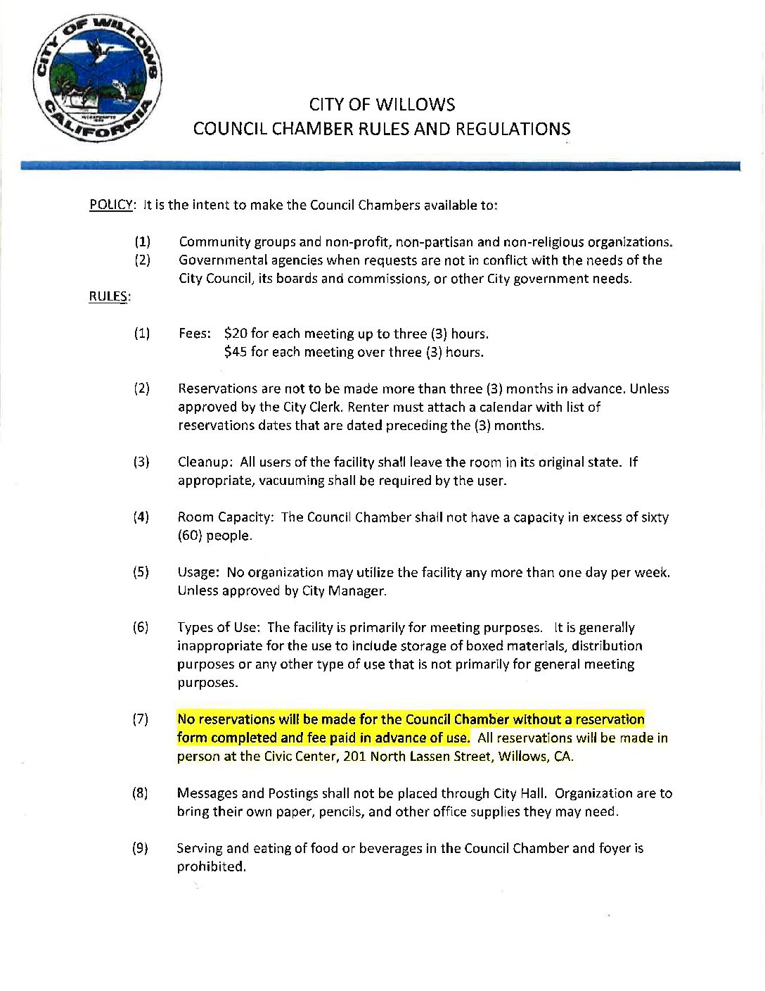 Council Chambers Rules & Regulations Council Chambers Rules & Regulations