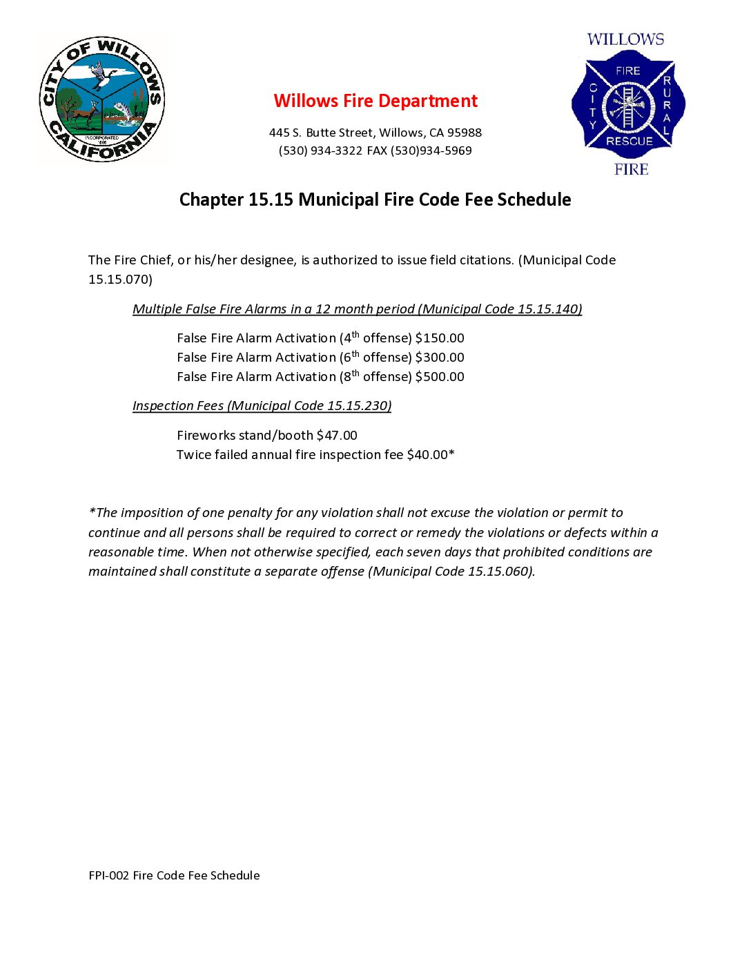 FPI-002-Fire-Code-Fee-Schedule-002 FPI 002 Fire Code Fee Schedule