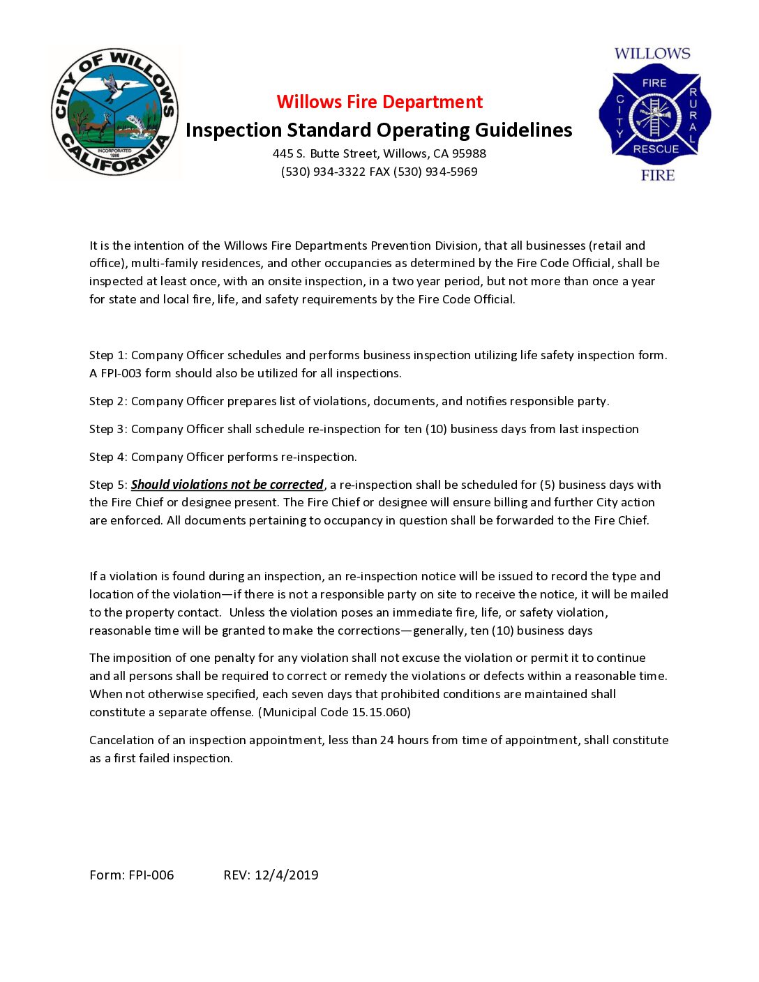 FPI-006-Fire-Inspection-SOGs FPI 006 Fire Inspection Standard Operating Guidelines