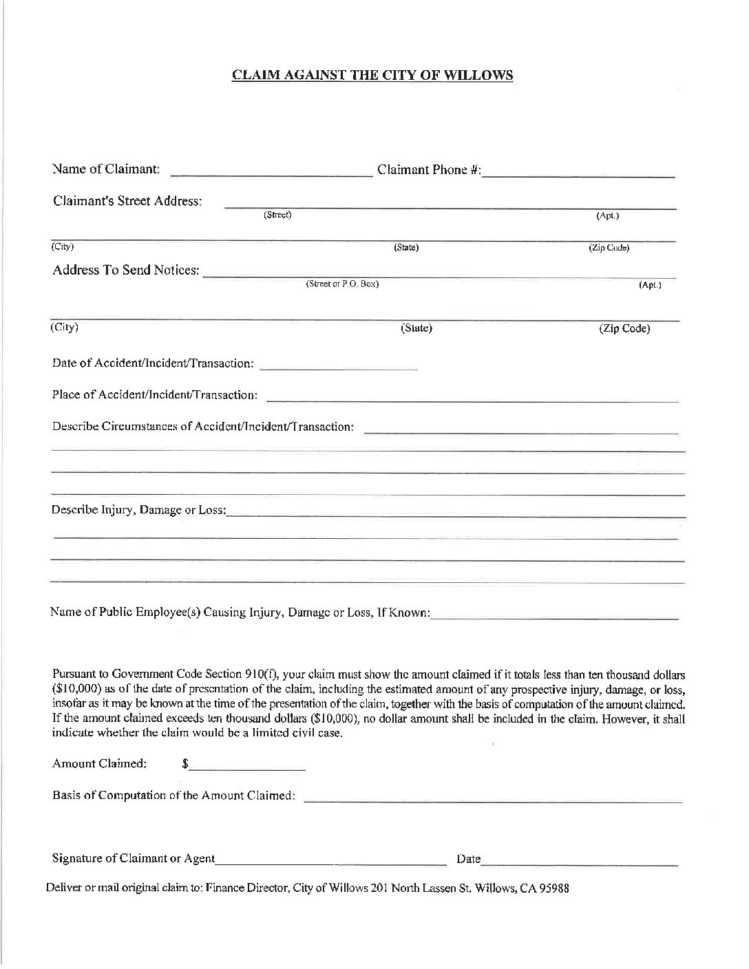 Insurance Claim Form Insurance Claim Form