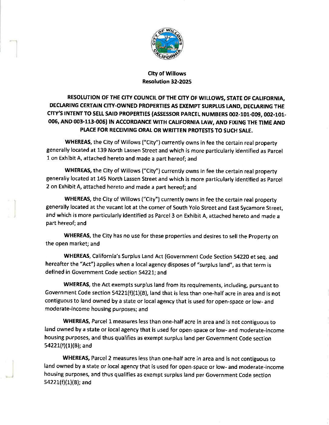 Resolution-32-2025-Declaration-of-City-Owned-Surplus-Land-and-Intent-to-Sell Resolution 32-2025