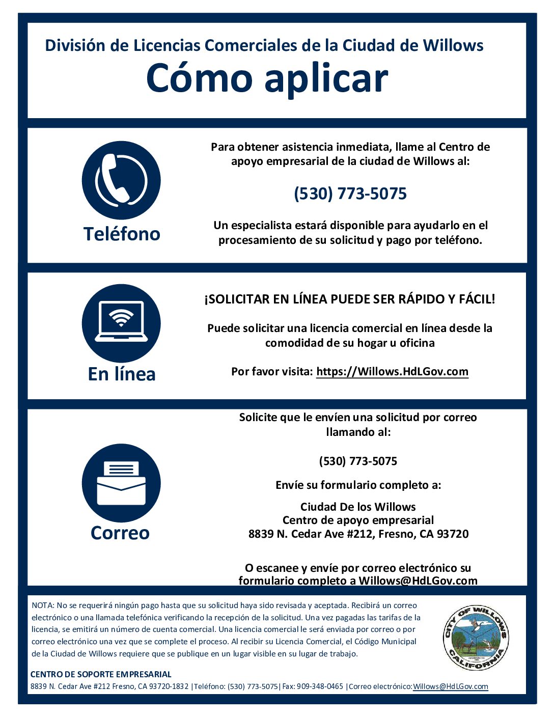 Willows Business Licenses Flyers Spanish Willows Business Licenses Flyers Spanish