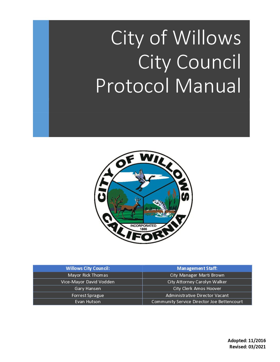 Willows Protocol Manual Adopted 2021 Willows Protocol Manual Adopted 2021