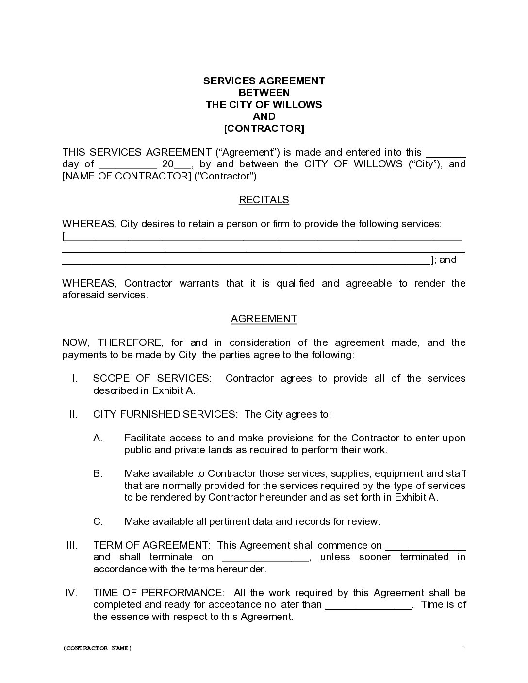 Willows-Services-Agreement-Template Willows Services Agreement Template