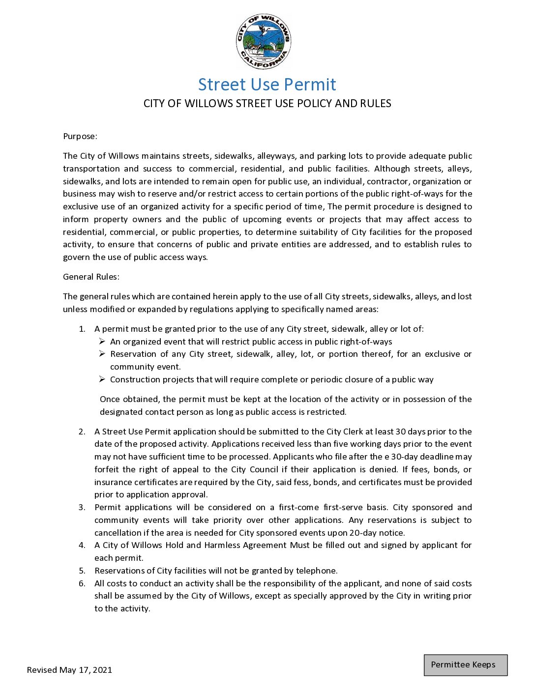 Street Use Permit 2025 Street Use Permit 2025